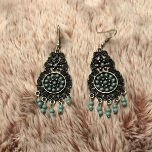 Black and teal earrings